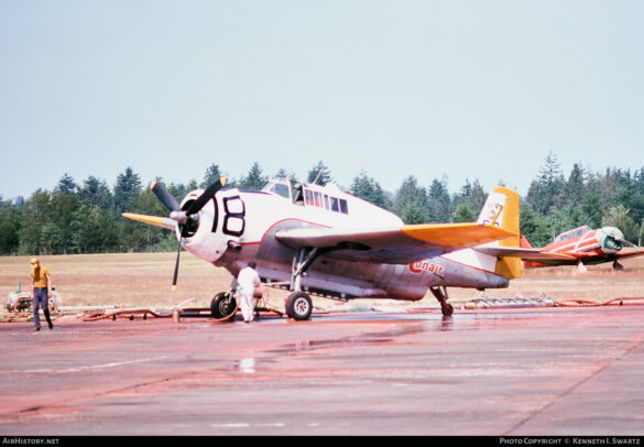 TBM Avenger Spray Plane – WWII Bomber Converted for Farming and Firefighting TBM Avenger firebomber in flight over forest fire zone – Canada, 1970s Converted TBM Avenger crop duster with yellow-red livery parked at rural airstrip Underside view of TBM with spray booms installed under wings Scale model of TBM Avenger spray plane with belly tank and weathered finish