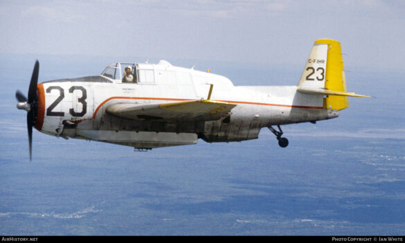 TBM Avenger Spray Plane – WWII Bomber Converted for Farming and Firefighting TBM Avenger firebomber in flight over forest fire zone – Canada, 1970s Converted TBM Avenger crop duster with yellow-red livery parked at rural airstrip Underside view of TBM with spray booms installed under wings Scale model of TBM Avenger spray plane with belly tank and weathered finish