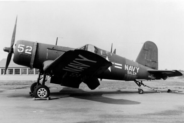 FG-1D Corsair Race 94 during takeoff at Reno Air Races 1970, with shortened wings and Skyraider propeller”