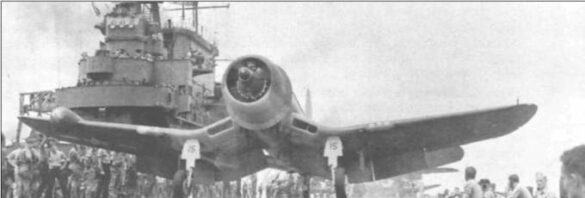 "F4U-2(N) Corsair night fighter with radar dome on right wingtip – VF(N)-101, USS Enterprise, 1944" "Modified F4U-1A Corsair converted to night fighter configuration – VMF(N)-532, Roi Island base, 1944" "US Navy F4U-2 Corsair with flame arrestors and black-over-blue night camouflage" "Close-up of AIA radar dome installed on F4U-2 wing – early WWII night fighter technology" "Cockpit interior of F4U-2(N) with Sperry autopilot and radar display"