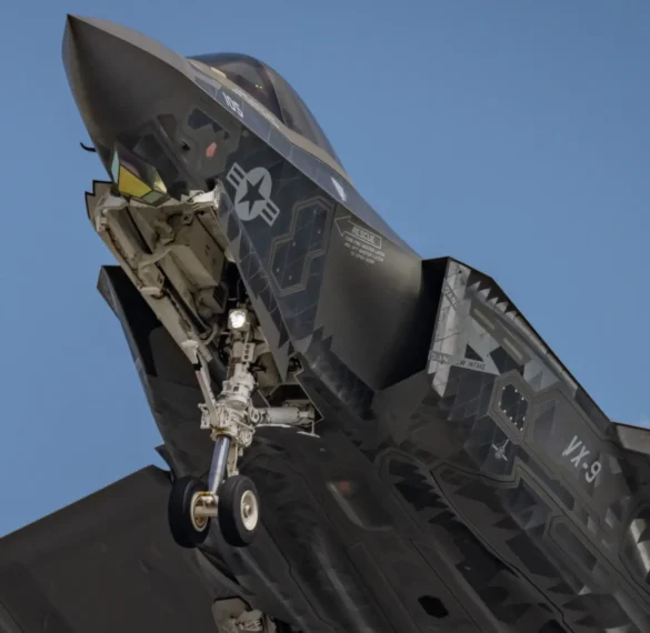 F-35C VX-9 Vampires with reflective mirror stealth coating and visible tail insignia
