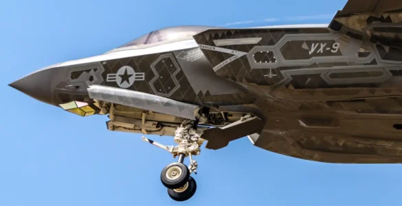 F-35C VX-9 Vampires with reflective mirror stealth coating and visible tail insignia