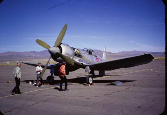 FG-1D Corsair Race 94 during takeoff at Reno Air Races 1970, with shortened wings and Skyraider propeller”