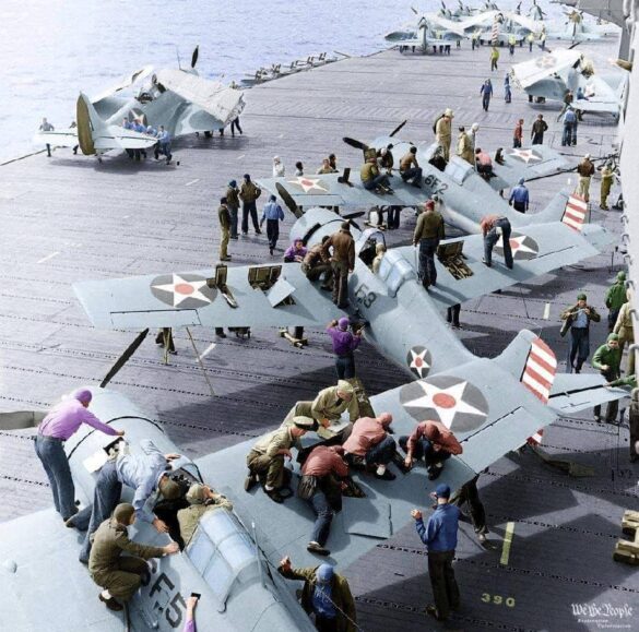 WWII U.S. Aircraft Carrier Deck – Crew Colors, FS Codes & Diorama Guide Infographic of WWII U.S. Navy Aircraft Carrier Deck Support Equipment, Tractors, Fuel & Ammo Carts, and Deck Crew with FS Color Codes for Scale Modeling Dioramas