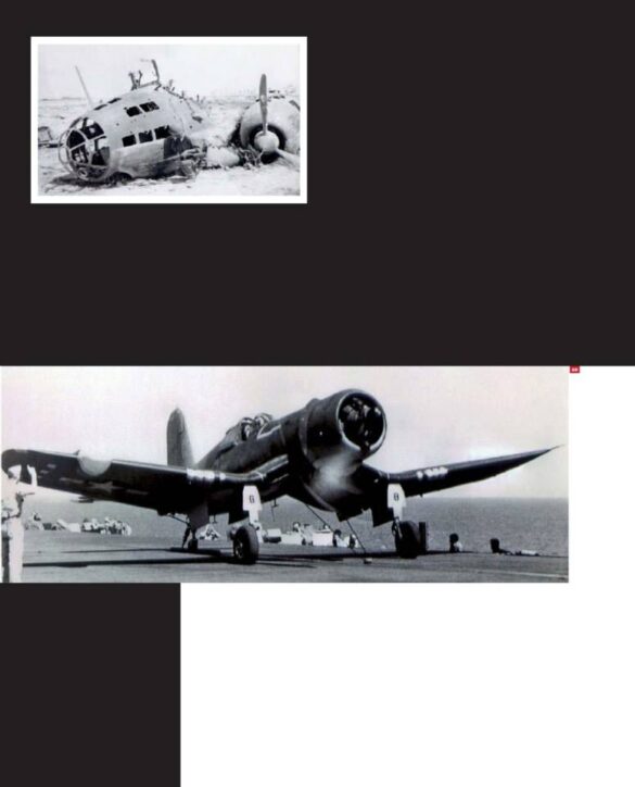 "F4U-2(N) Corsair night fighter with radar dome on right wingtip – VF(N)-101, USS Enterprise, 1944" "Modified F4U-1A Corsair converted to night fighter configuration – VMF(N)-532, Roi Island base, 1944" "US Navy F4U-2 Corsair with flame arrestors and black-over-blue night camouflage" "Close-up of AIA radar dome installed on F4U-2 wing – early WWII night fighter technology" "Cockpit interior of F4U-2(N) with Sperry autopilot and radar display"