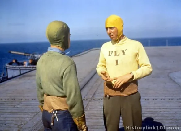 WWII U.S. Aircraft Carrier Deck – Crew Colors, FS Codes & Diorama Guide Infographic of WWII U.S. Navy Aircraft Carrier Deck Support Equipment, Tractors, Fuel & Ammo Carts, and Deck Crew with FS Color Codes for Scale Modeling Dioramas