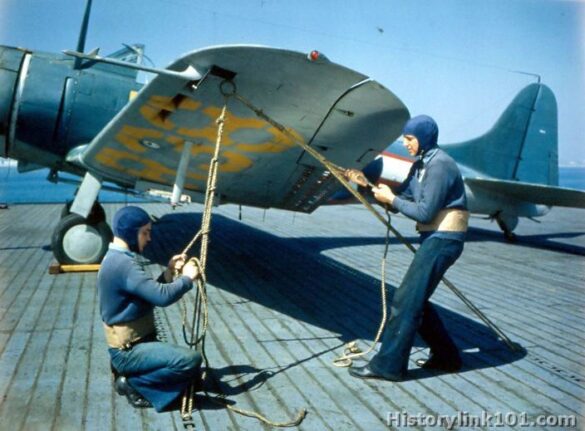 WWII U.S. Aircraft Carrier Deck – Crew Colors, FS Codes & Diorama Guide Infographic of WWII U.S. Navy Aircraft Carrier Deck Support Equipment, Tractors, Fuel & Ammo Carts, and Deck Crew with FS Color Codes for Scale Modeling Dioramas