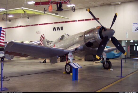 FG-1D Corsair Race 94 during takeoff at Reno Air Races 1970, with shortened wings and Skyraider propeller”