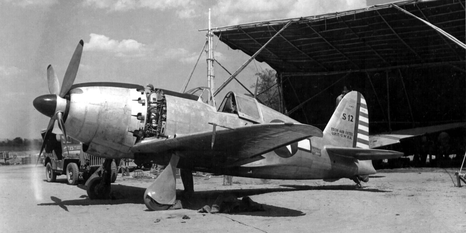Model of the Mitsubishi Raiden in 1/48 scale with accurate USAAF paint job
