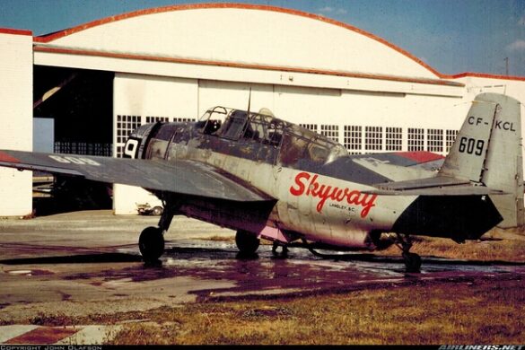 TBM Avenger Spray Plane – WWII Bomber Converted for Farming and Firefighting TBM Avenger firebomber in flight over forest fire zone – Canada, 1970s Converted TBM Avenger crop duster with yellow-red livery parked at rural airstrip Underside view of TBM with spray booms installed under wings Scale model of TBM Avenger spray plane with belly tank and weathered finish
