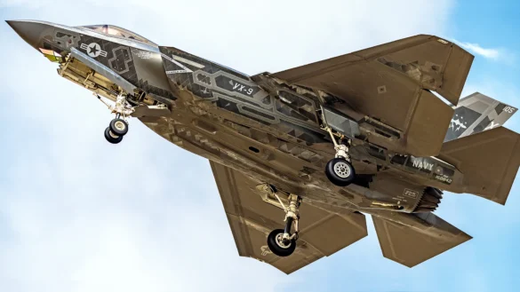 F-35C VX-9 Vampires with reflective mirror stealth coating and visible tail insignia