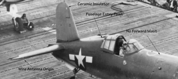"F4U-2(N) Corsair night fighter with radar dome on right wingtip – VF(N)-101, USS Enterprise, 1944" "Modified F4U-1A Corsair converted to night fighter configuration – VMF(N)-532, Roi Island base, 1944" "US Navy F4U-2 Corsair with flame arrestors and black-over-blue night camouflage" "Close-up of AIA radar dome installed on F4U-2 wing – early WWII night fighter technology" "Cockpit interior of F4U-2(N) with Sperry autopilot and radar display"