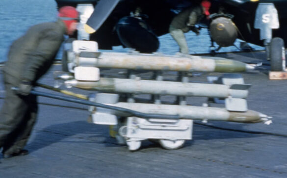 F4U rockets-WWII-Korea Infographic of WWII U.S. Navy Aircraft Carrier Deck Support Equipment, Tractors, Fuel & Ammo Carts, and Deck Crew with FS Color Codes for Scale Modeling Dioramas