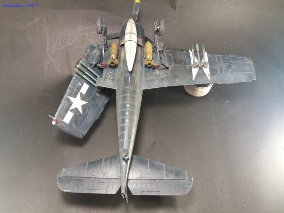 Eduard 1/48 F6F-5 Hellcat “White 115” parked on US Navy carrier deck diorama – folded wings and weathered WWII carrier fighter scene
