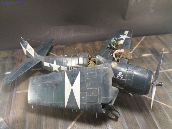 Eduard 1/48 F6F-5 Hellcat “White 115” parked on US Navy carrier deck diorama – folded wings and weathered WWII carrier fighter scene