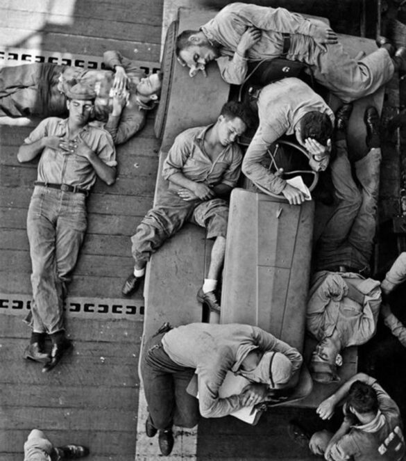 WWII U.S. Aircraft Carrier Deck – Crew Colors, FS Codes & Diorama Guide Infographic of WWII U.S. Navy Aircraft Carrier Deck Support Equipment, Tractors, Fuel & Ammo Carts, and Deck Crew with FS Color Codes for Scale Modeling Dioramas