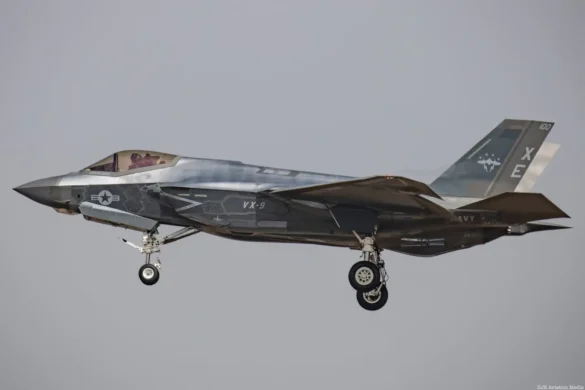 F-35C VX-9 Vampires with reflective mirror stealth coating and visible tail insignia