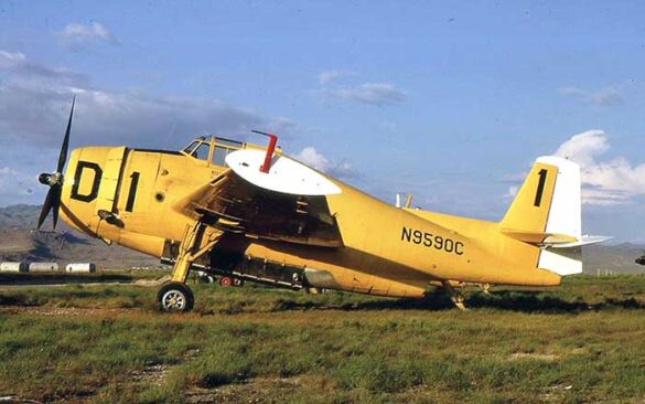 TBM Avenger Spray Plane – WWII Bomber Converted for Farming and Firefighting TBM Avenger firebomber in flight over forest fire zone – Canada, 1970s Converted TBM Avenger crop duster with yellow-red livery parked at rural airstrip Underside view of TBM with spray booms installed under wings Scale model of TBM Avenger spray plane with belly tank and weathered finish
