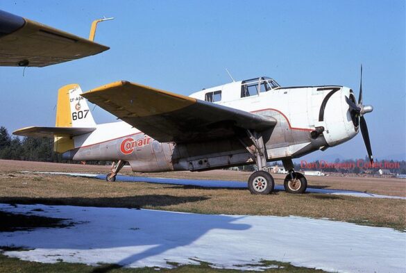 TBM Avenger Spray Plane – WWII Bomber Converted for Farming and Firefighting TBM Avenger firebomber in flight over forest fire zone – Canada, 1970s Converted TBM Avenger crop duster with yellow-red livery parked at rural airstrip Underside view of TBM with spray booms installed under wings Scale model of TBM Avenger spray plane with belly tank and weathered finish