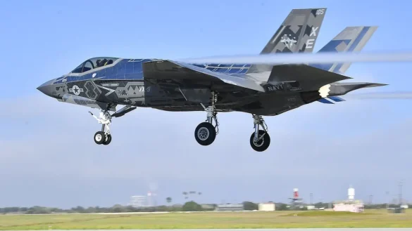 F-35C VX-9 Vampires with reflective mirror stealth coating and visible tail insignia