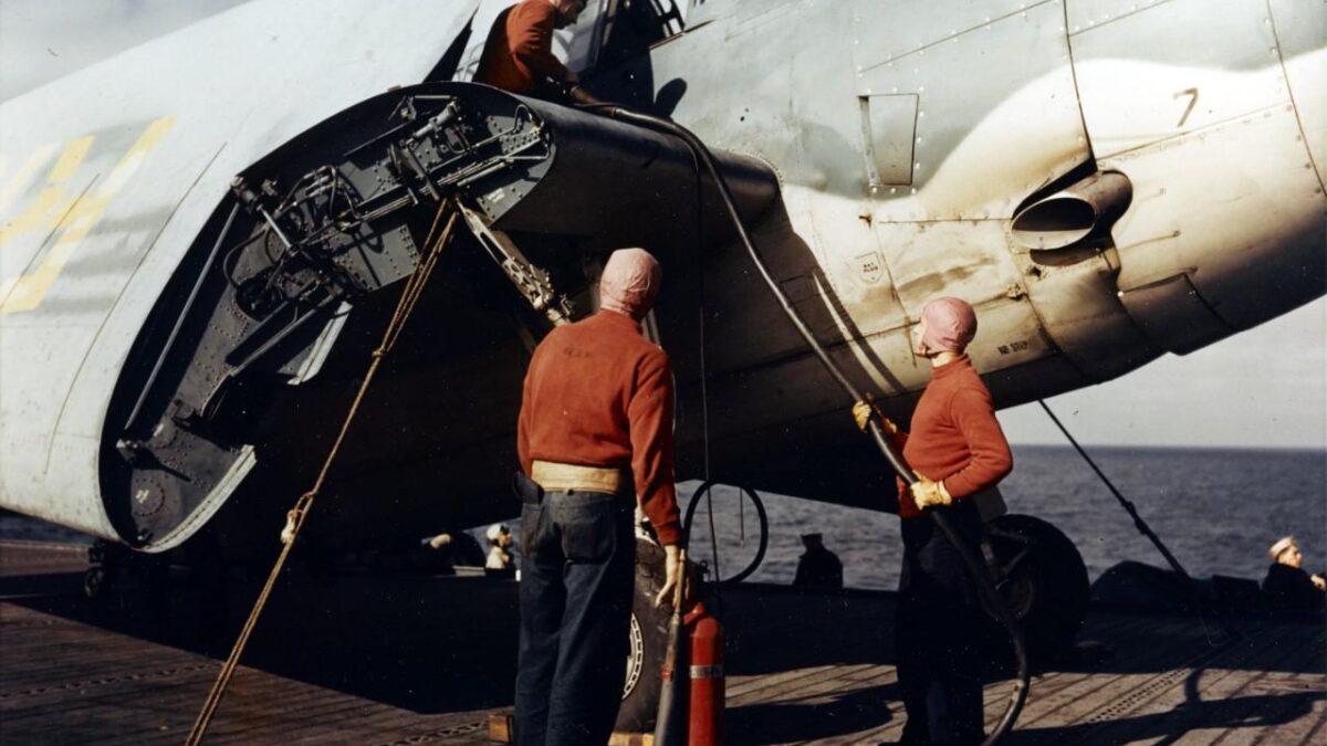 Infographic of WWII U.S. Navy Aircraft Carrier Deck Support Equipment, Tractors, Fuel & Ammo Carts, and Deck Crew with FS Color Codes for Scale Modeling Dioramas