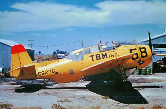 TBM Avenger Spray Plane – WWII Bomber Converted for Farming and Firefighting TBM Avenger firebomber in flight over forest fire zone – Canada, 1970s Converted TBM Avenger crop duster with yellow-red livery parked at rural airstrip Underside view of TBM with spray booms installed under wings Scale model of TBM Avenger spray plane with belly tank and weathered finish