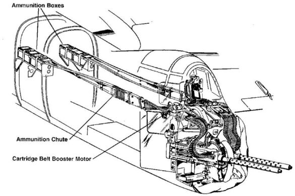 Diagram of PBJ-1H Mitchell with radar, nose guns and rocket pylons installed"