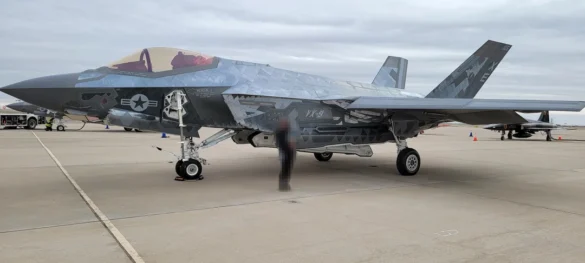 F-35C VX-9 Vampires with reflective mirror stealth coating and visible tail insignia