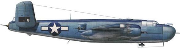 Diagram of PBJ-1H Mitchell with radar, nose guns and rocket pylons installed"