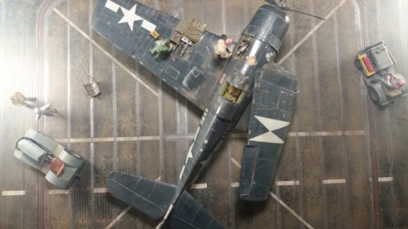 Eduard 1/48 F6F-5 Hellcat “White 115” parked on US Navy carrier deck diorama – folded wings and weathered WWII carrier fighter scene