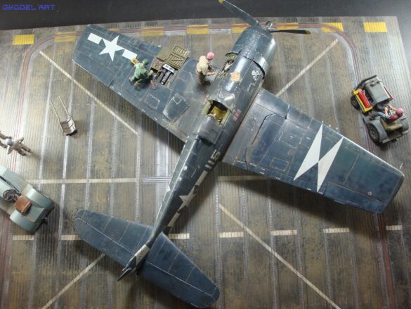 Eduard 1/48 F6F-5 Hellcat “White 115” parked on US Navy carrier deck diorama – folded wings and weathered WWII carrier fighter scene