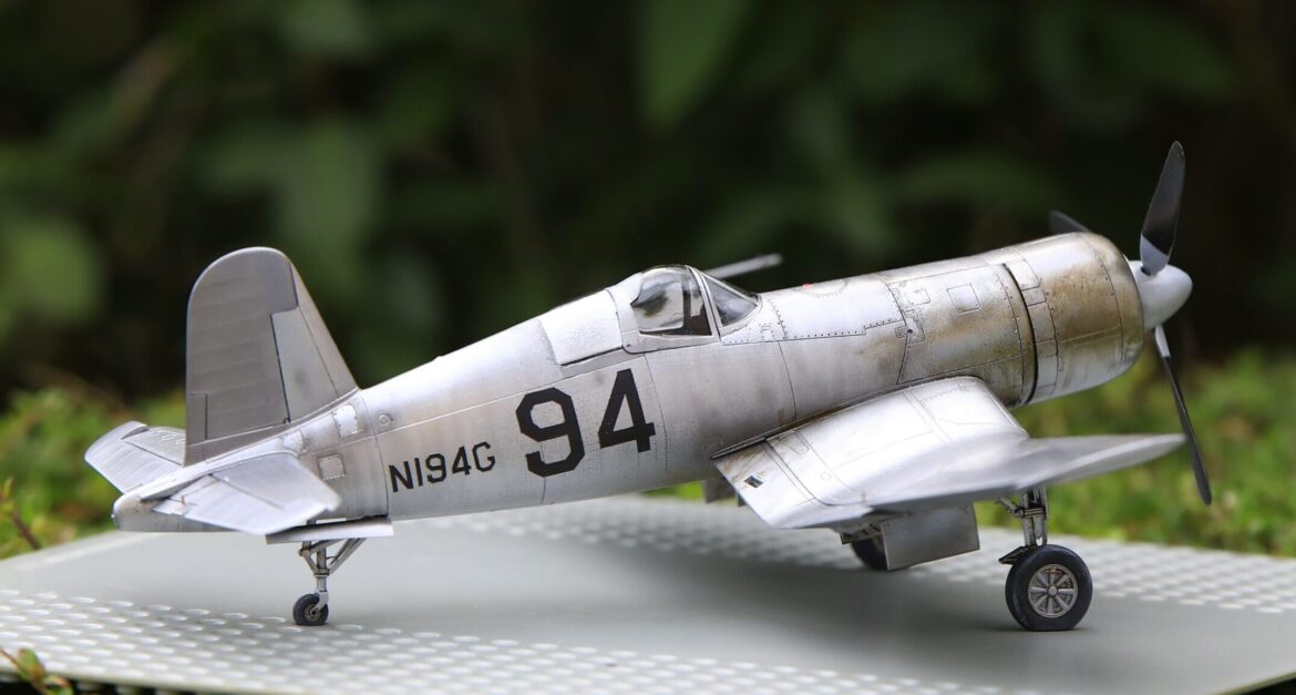 Model airplane with silver finish