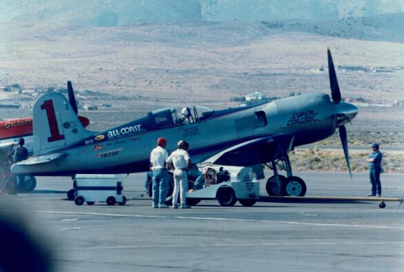 F4U Super Corsair Budweiser Light 1 Reno Air Races N31518 F4U Super Corsair Budweiser Light 1 N31518 racing at Reno Air Races at high speed