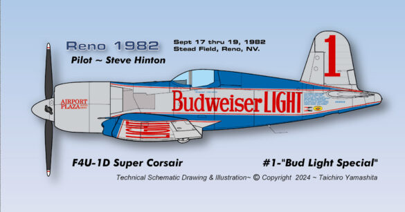 F4U Super Corsair Budweiser Light 1 Reno Air Races N31518 F4U Super Corsair Budweiser Light 1 N31518 racing at Reno Air Races at high speed