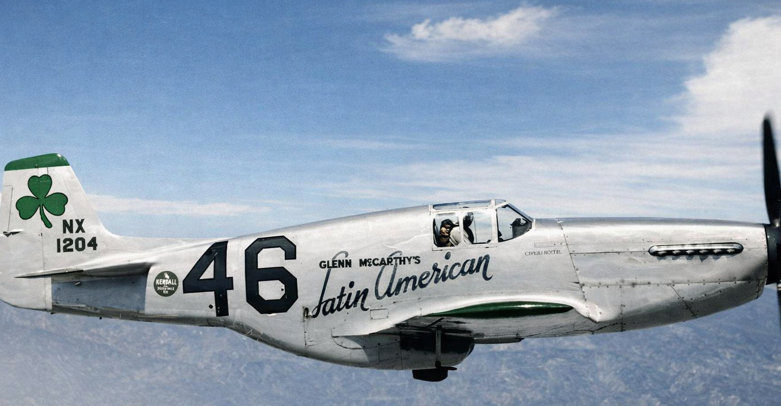 North American P-51 Mustang NX1204 Latin American Bendix Trophy 1949 black and white historical photo