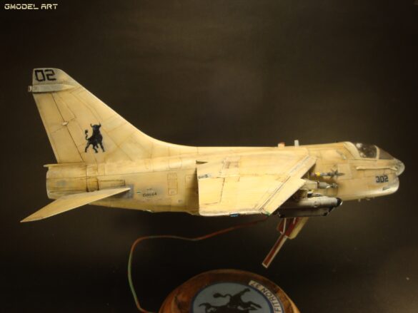 Scale model of Vought A-7E Corsair II VA-37 in rare desert camouflage during Gulf War transition, 1989-1990