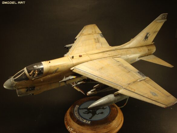 Scale model of Vought A-7E Corsair II VA-37 in rare desert camouflage during Gulf War transition, 1989-1990