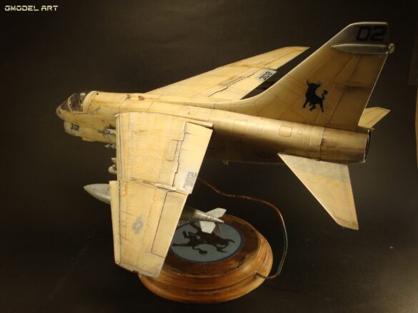 Scale model of Vought A-7E Corsair II VA-37 in rare desert camouflage during Gulf War transition, 1989-1990