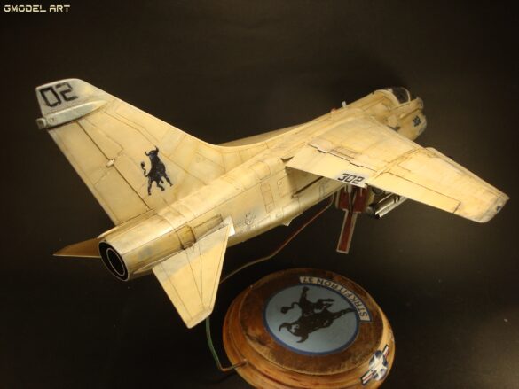 Scale model of Vought A-7E Corsair II VA-37 in rare desert camouflage during Gulf War transition, 1989-1990