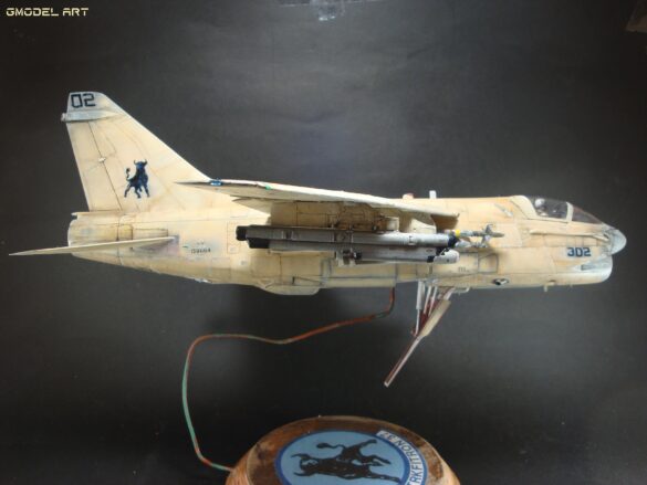 Scale model of Vought A-7E Corsair II VA-37 in rare desert camouflage during Gulf War transition, 1989-1990