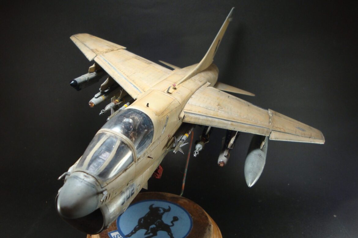 Scale model of Vought A-7E Corsair II VA-37 in rare desert camouflage during Gulf War transition, 1989-1990