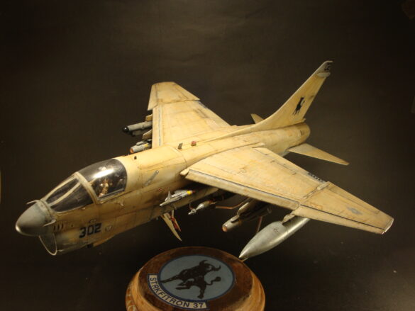 Scale model of Vought A-7E Corsair II VA-37 in rare desert camouflage during Gulf War transition, 1989-1990