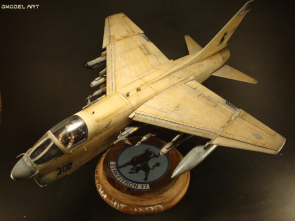 Scale model of Vought A-7E Corsair II VA-37 in rare desert camouflage during Gulf War transition, 1989-1990