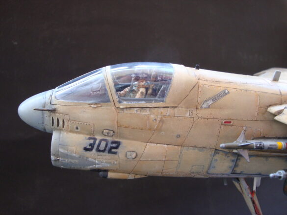 Scale model of Vought A-7E Corsair II VA-37 in rare desert camouflage during Gulf War transition, 1989-1990