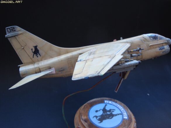 Scale model of Vought A-7E Corsair II VA-37 in rare desert camouflage during Gulf War transition, 1989-1990