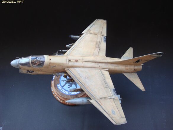 Scale model of Vought A-7E Corsair II VA-37 in rare desert camouflage during Gulf War transition, 1989-1990
