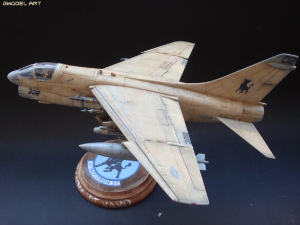 Scale model of Vought A-7E Corsair II VA-37 in rare desert camouflage during Gulf War transition, 1989-1990