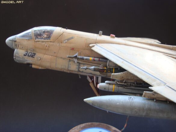Scale model of Vought A-7E Corsair II VA-37 in rare desert camouflage during Gulf War transition, 1989-1990