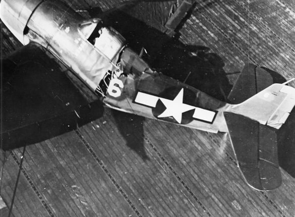 Grumman-F6F-3-Hellcat-VF-16-White-6-landing-mishap-CV-16-USS-Lexington-1944-01 F6F-3 Hellcat Air Group 16 in tricolor variant aboard USS Lexington CV-16 with pilots before the mission