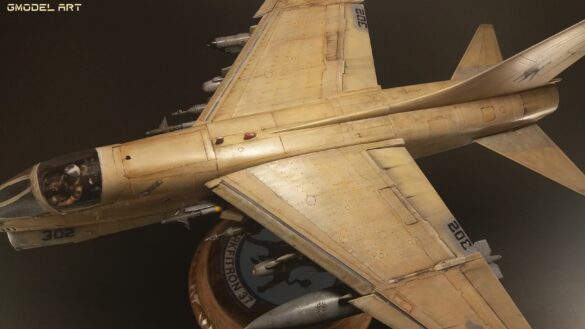 Scale model of Vought A-7E Corsair II VA-37 in rare desert camouflage during Gulf War transition, 1989-1990